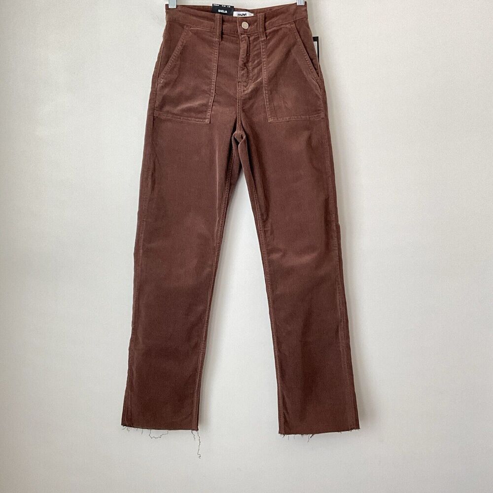 Mavi Corduroy Shelia Straight Leg Raw Hem High Rise Pants Brown 25 - Picture 12 of 12